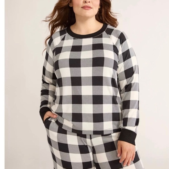Joyspun Women’s Hacci Knit Buffalo Plaid Sleep Top with Long Sleeves, Size S - Picture 1 of 3